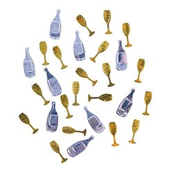 Confettis de table bouteilles et flûtes - 10 gr - or et argent