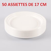 50 Assiettes plastiques blanc 17 Cm