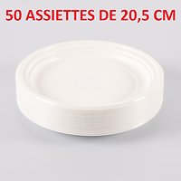 50 Assiettes plastiques blanc 20,5 Cm