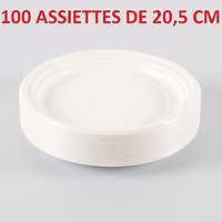 100 Assiettes plastiques blanc 20,5 Cm