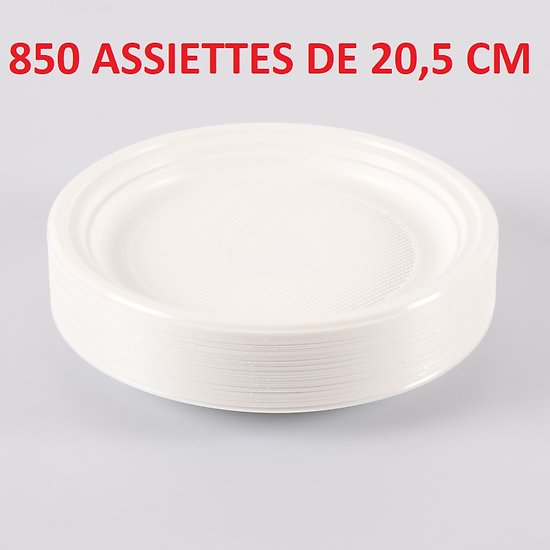 850 Assiettes plastiques blanc 20,5 Cm