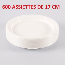 600 Assiettes plastiques blanc 17 Cm