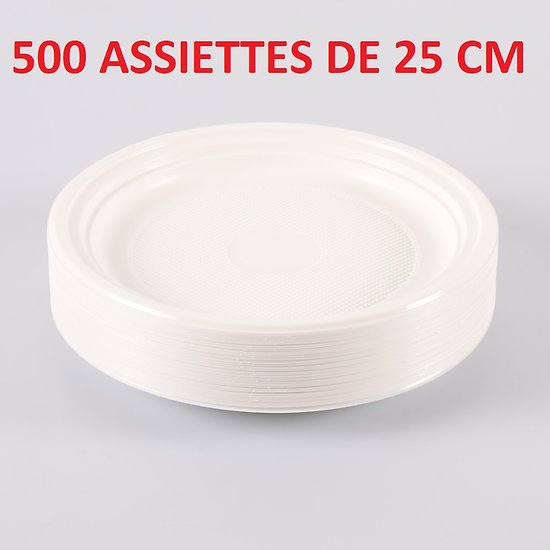 500 Assiettes plastiques blanc 25 Cm