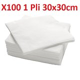 Serviettes 30x30cm - 1 pli x 100 pièces blanc