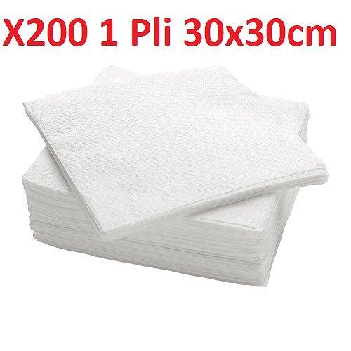 Serviettes 30x30cm - 1 pli x 200 pièces blanc