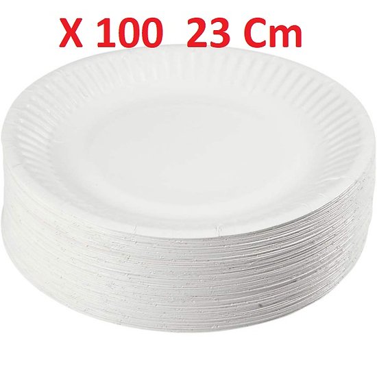 Assiettes carton blanc rondes 23cm x 100 pièces "Gappy"