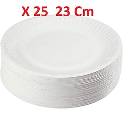 Assiettes carton blanc rondes 23cm x 25 pièces