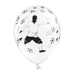 6 Ballons en latex blancs avec Joueur de Foot et ballons 30 cm