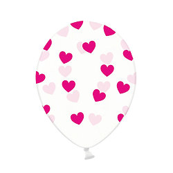 6 Ballons en latex transparents coeurs roses 30 cm