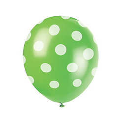 6 Ballons en latex verts à pois blanc 30 cm