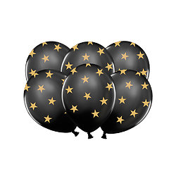 6 Ballons en latex noirs étoiles dorées 30 cm
