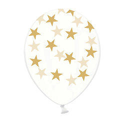 6 Ballons en latex transparents étoiles dorées 30 cm