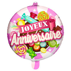 Ballon Foil 45cm Joyeux Anniversaire Bonbon Rose