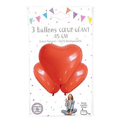 3 Ballons XL coeur rouge 45cm