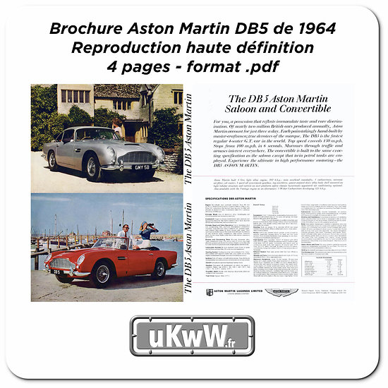 1964 Aston Martin DB5 brochure d’époque reproduction au format PDF