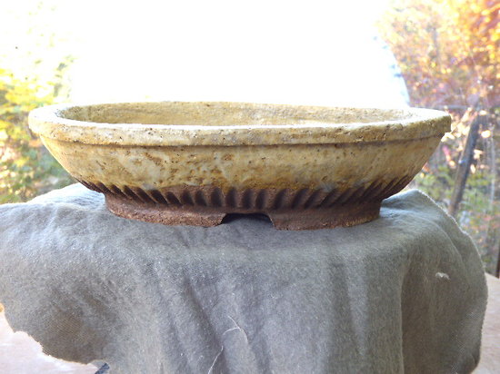 Pot ovale avec email clair rustique pour bonsaï ou composition de cactus ou plantes diverses