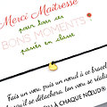 Remerciement Maîtresse - Carte + Bracelet porte bonheur Cœur doré