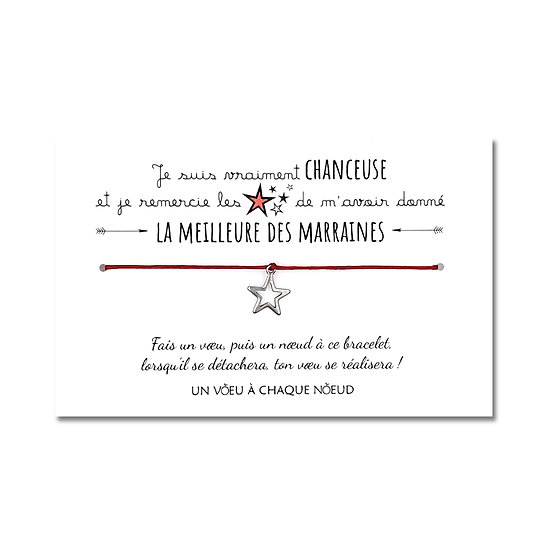 Carte de voeux Pour ma Marraine + Bracelet porte bonheur Etoile INOX