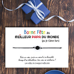 Carte Bonne Fête au Meilleur Papa + Bracelet porte bonheur Agate noire