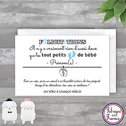 Carte personnalisée Félicitations Jeune Maman + Bracelet porte bonheur Petits Pieds