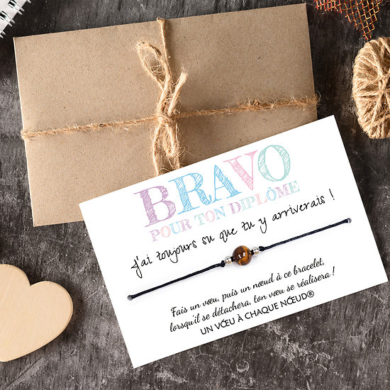 Carte Bravo pour ton diplôme + Bracelet porte bonheur Clef INOX