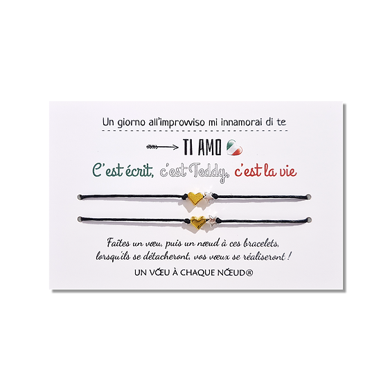 Carte personnalisée Ti Amo + Duo de Bracelets porte-bonheur