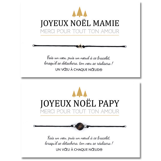 Duo de Cartes Joyeux Noël Papy et Mamie + Bracelets porte-bonheur