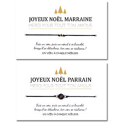 Duo de Cartes Joyeux Noël Parrain et Marraine + Bracelets porte-bonheur