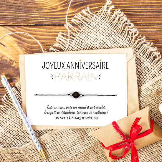 Carte Joyeux Anniversaire Parrain + Bracelet porte bonheur