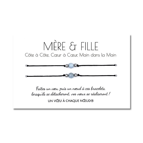Carte de voeux Mère et Fille + Duo de Bracelets porte bonheur
