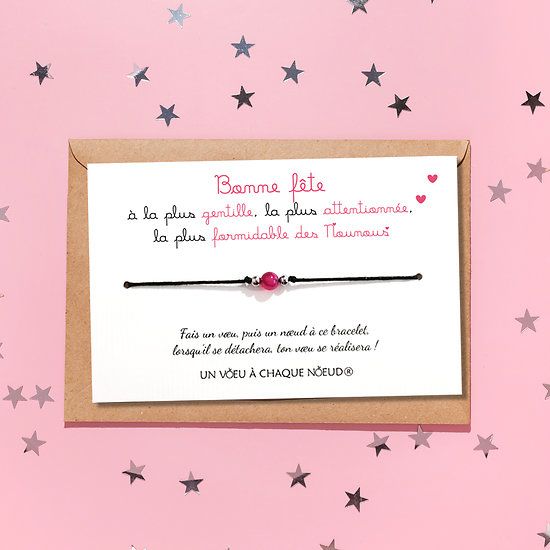 Carte Bonne fête Nounou formidable + Bracelet porte bonheur Agate